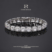Bracelet tennis carré serti de moissanite VVS, plaqué rhodium, en argent sterling 925, bijoux pour hommes, style hip-hop