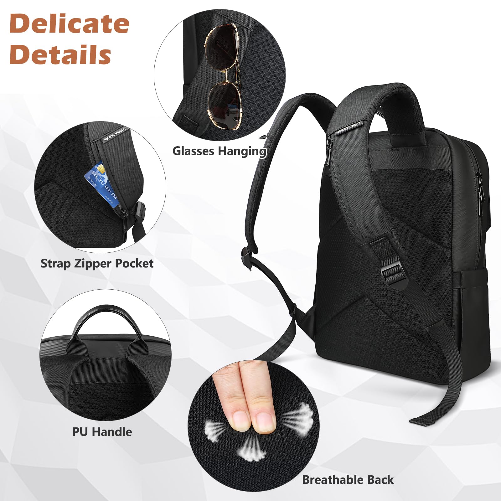 backpack with glasses pocket and laptop pocket VenturePro: Large Capacity Business Travel 23L Gray Track it on an iPhone Maluna Daytrip Backpack - Black