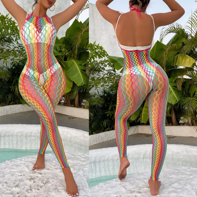 New Sexy Lingerie Rainbow Fishnet Women's underwear wholesale bodysuits exotic costumes bodystocking transparent hot lingerie