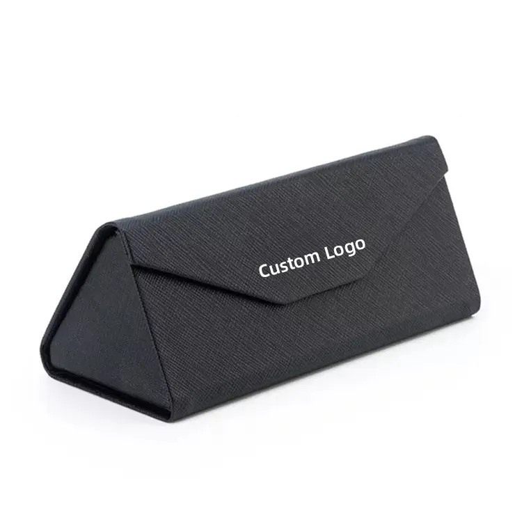 Wholesale Custom Logo Triangle Folding Glasses Cases Leather Eyeglass Packaging Box Men Women Folded Sunglasses Case