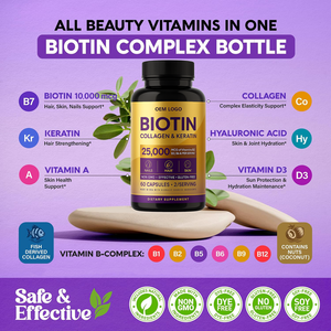 Suplemento de Biotina, Colágeno y Queratina para el Crecimiento del Cabello, Piel y Uñas, Clínicamente Probado, 25000 mcg en Cápsulas, para Adultos - Product Image 4