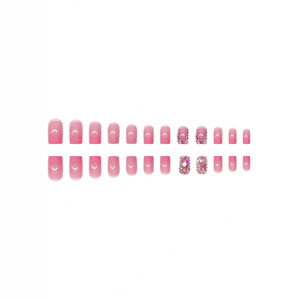 Lot de 48 <span class=keywords><strong>faux</strong></span> <span class=keywords><strong>ongles</strong></span> carrés détachables en ABS, style français luxueux, avec strass et pierres précieuses scintillantes - Product Image 3