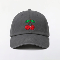 Gorra de Béisbol de Algodón Lavado con 6 Paneles y Bordado de Cereza, Personalizable con Logotipo, al por Mayor OEM/ODM, Ajustable, para Uso Diario