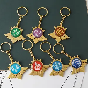 Genshin Impact Game Peripherie Reis Frau Auge Schlüssel bund Metall Sieben Element Logo Leuchtender Anhänger Anhänger Halskette Knochen kette