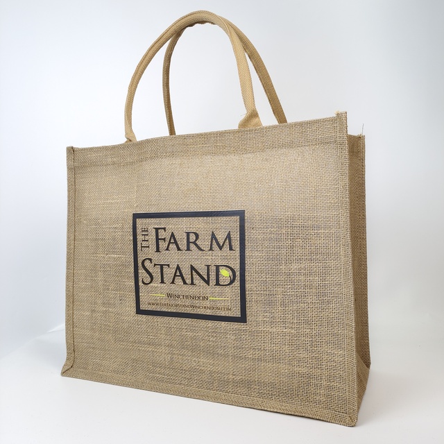 Wholesale Large Jute Reusable Linen Hemp Hessian Grocery Burlap Jute Tote Bag with Front Pocket for Gifts Shopping