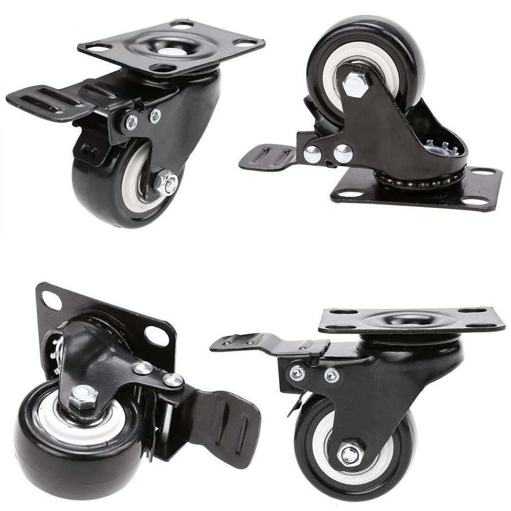 2 Inch Universal PU Caster Wheels With Swivel Steel Plate and Brake for Furniture, Cabinet Shelf, Trolley. 1.5&2.5inch Included.