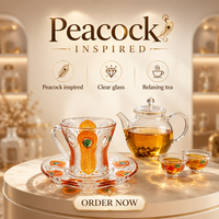Ensemble tasse et soucoupe en verre à motif plume de paon, tasse à thé en cristal de luxe, couleur dégradée, pour décoration de la maison, cadeau de mariage, vente en gros