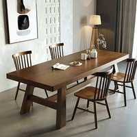 Ensemble table à manger/table basse et 4 chaises, style ferme, plateau rond en bois massif, pieds en métal, design moderne européen, vente en gros 2024