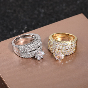 T0327 Set di Gioielli da Sposa, Anelli Nuziali con Diamanti per Donna, Taglio Brillante Classico Rotondo, Montatura a Griffe, Gioielleria Fine - Product Image 6