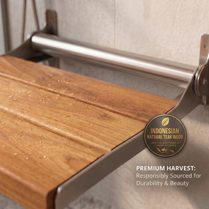 Wall Mounted Folding Shower <b>Bench</b> Teak Shower Seat Stainless Steel Fold Up Bath <b>Bench</b> <b>for</b> <b>Bathroom</b> - Product Image 5