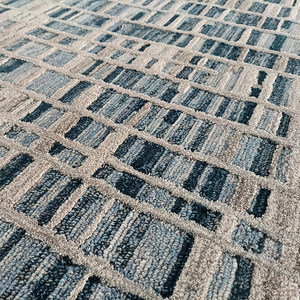 Alfombra moderna de alta calidad con mechones a mano, Alfombra de lana con patrón Rectangular geométrico gris azul para decoración para sala de estar del hogar - Product Image 4