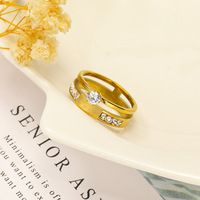Offre Spéciale Bijoux de mode de luxe Bague double en zircon plaqué or 18 carats pour femme