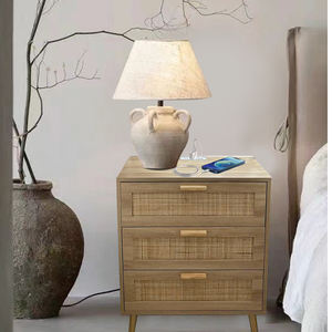 Table de chevet Youlike, table d'appoint, table d'appoint avec 3 tiroirs décorés en rotin faits à la main, table d'appoint en bois avec rangement pour chambre à coucher - Product Image 3