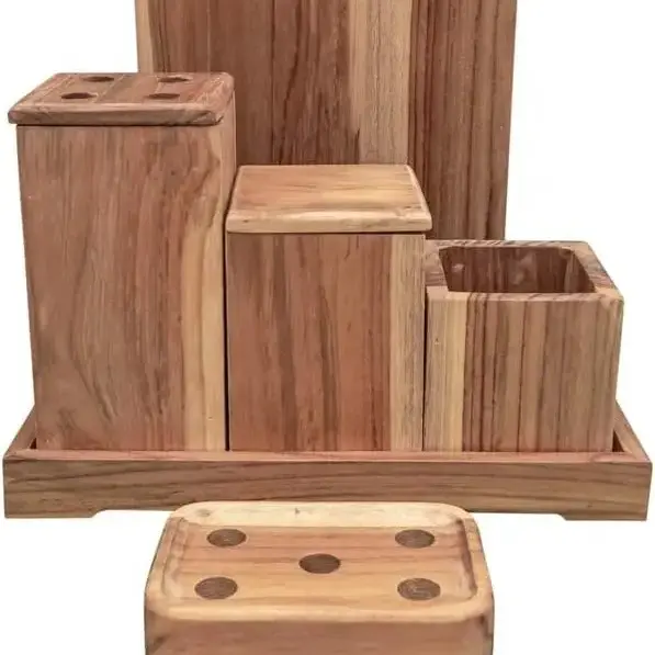 Accessori per il bagno in legno completamente assemblati Set in finitura naturale DIY arredamento moderno