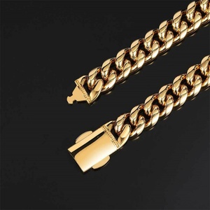 Hip Hop <b>Titanium</b> Steel Necklace 12mm Spring Buckle Stainless Steel Round Grinding Gold Cuban <b>Chain</b> Bracelet for Men - Product Image 3