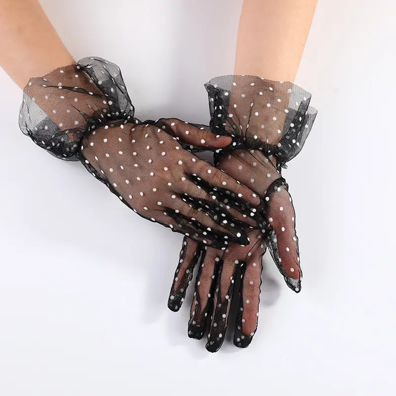 Dot pattern women sun protection cycling gloves lace bridal gloves short tulle wedding gloves