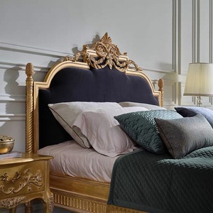 سرير مزدوج كلاسيكي فرنسي من القماش المخملي، سرير خشبي صلب منحوت بأسلوب عتيق لغرفة النوم الرئيسية، سرير بأسلوب أوروبي لغرفة النوم - Product Image 2
