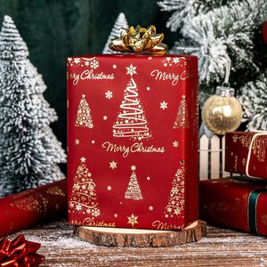 Red Christmas Wrapping Paper Roll 17in x 32.8ft Gold Foil Trees And Letters Gift <b>Wrap</b> For Holiday Celebration - Product Image 2