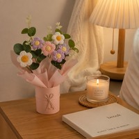 Ramo de Flores de Margarita Tejido a Mano, Mini Girasol de Ganchillo, Lavanda en Maceta, Regalo para Boda, Decoración de Hogar, Oficina y Escritorio