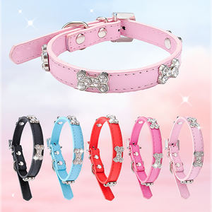 نمط حديث جرو حجر الراين الكريستال قلادة الماس مخصص الجلود طوق الحيوانات الأليفة مع مقود سحر العظام للكلاب الصغيرة - Product Image 3