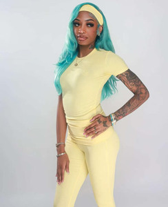 Custom <strong>Print</strong> Women's 2Piece Sets Soild O Neck <strong>Top</strong> and Pants Streetwear Two Piece Sets Women Clothing With Headband - Product Image 4