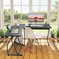 Bureau d'angle moderne en forme de L, noir, avec plateau en bois et pieds en métal, pour ordinateur, mobilier de bureau à domicile