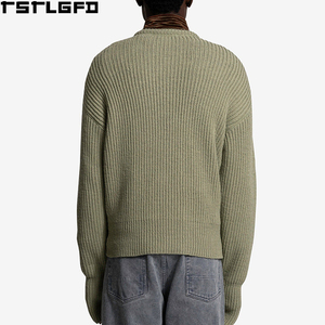 Cardigan Zippé Homme OEM/ODM Vert Sauge Boutons Asymétriques Trous pour les Pouces Streetwear Pulls Homme Fabricants Vente en Gros - Product Image 6