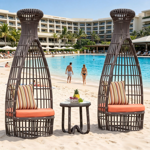 Muebles de Jardín de Ratán, Tumbona de Mimbre <span class=keywords><strong>para</strong></span> Exteriores Estilo Resort con Cojines y Mesa Lateral <span class=keywords><strong>para</strong></span> Piscina y Patio - Product Image 4