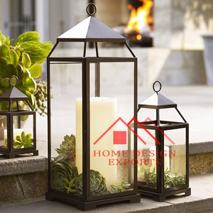 Linterna de suelo de vidrio, diseño tradicional, vela de hierro, linterna para el hogar, hoteles, restaurantes, decoración, estilo europeo elegante para exteriores - Product Image 1