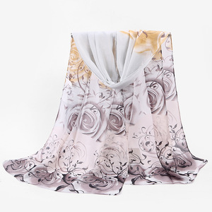 September harga diskon syal sifon cetak mawar kualitas tinggi selendang Islam panjang lembut syal sifon Muslim - Product Image 1