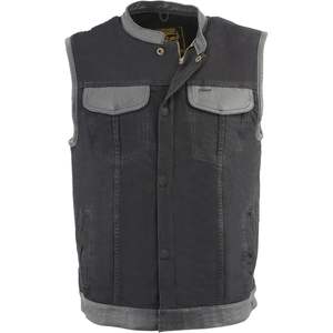 Gilet en toile tricotée en denim pour homme, taille moyenne, garniture en cuir, fermeture à pression dissimulée avec fermeture éclair cachée, 2 poches pour armes à feu pour vêtements d'extérieur - Product Image 3
