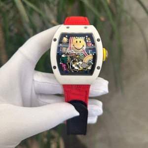 Montre mécanique de luxe, style urbain, cadran blanc en céramique ajouré, design unique avec visage souriant de designer - Product Image 1