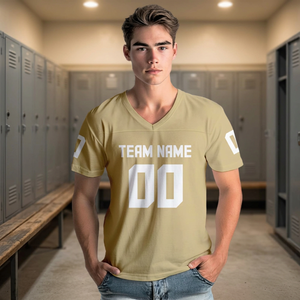Men V-Neck Short Sleeve American Football Jersey Custom Team Name <b>Number</b> Quick Dry Breathable Khaki T-Shirt - Product Image 3