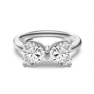Bague Dylam en argent 925 avec zircon cubique 5A, design mignon, nœud papillon et double cœur, pour mariage, fiançailles, promesse, mariée, usage quotidien - Product Image 1