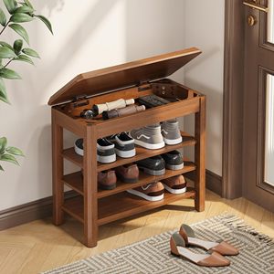 SENYU Wooden <b>Shoe</b> Rack Bench 3-Tier <b>Storage</b> <b>Seat</b> <b>With</b> Lid Traditional Design For Entryway Home Furniture Freestanding - Product Image 1