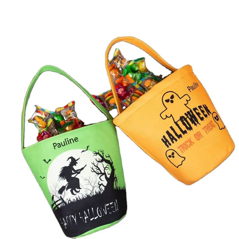 Nombre personalizado Halloween Tote Bag Niños Halloween Basket Ghost Halloween Basket