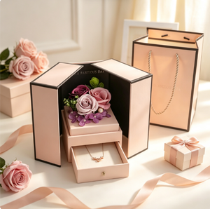 Caja de Regalo Rosa de Doble Apertura, Exquisita Caja de Regalo con Flores Eternas, Admite Cajas de Regalo Personalizadas - Product Image 4