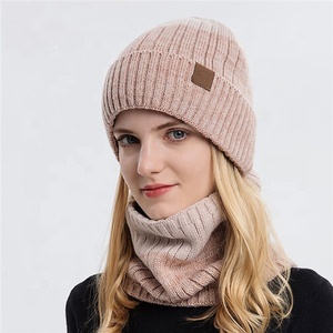 Unisex Mujeres Hombres Bufanda <span class=keywords><strong>de</strong></span> dos piezas Sombrero Conjunto Invierno Cálido Lana Crochet Punto Skullies Gorros Sombreros con 9 colores - Product Image 2