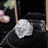 Bagues de joaillerie fine en argent sterling 925, bague tête de lion avec zircone cubique 5A taille baguette, épaisse, lion 3D plaqué rhodium, style 'iced out', motif animal lion