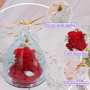 Fiore eterno all'ingrosso colorato per sempre <span class=keywords><strong>rosa</strong></span> In vetro con Logo personalizzato scatola regalo immortale conservata <span class=keywords><strong>rosa</strong></span> a forma di angelo cupola - Product Image 3