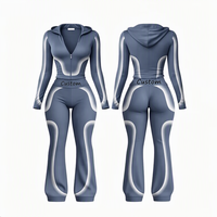 Vêtements d'hiver personnalisés pour femmes, marque de vêtements Y2k, fabricant, veste de yoga à blocs de couleurs et rayures, pantalon évasé rayé, ensemble 2 pièces