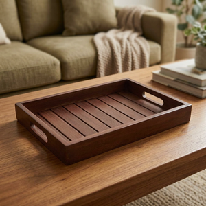 Handcrafted Solid Wooden Serving <b>Tray</b> with Cutout Handles Rectangular Breakfast <b>Tray</b> for Coffee <b>Tea</b> Snacks Ottoman Kitchen Count - Product Image 5
