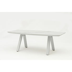 TAVOLO FISSO CM 210X106 IN METALLO BIANCO CON PIANO EFFETTO MARMOREO - Product Image 1