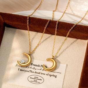 Cadena de Eslabones de Acero Inoxidable Chapada en Oro de 18K Haomi <span class=keywords><strong>Moon</strong></span> con Diamantes, Regalo de Aniversario o Compromiso Moderno para Ocasiones Elegantes - Product Image 1