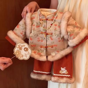 Girls Traditional Chinese Tang Suit Winter Thickening New Year Outfit Baby First Birthday Dress With Fur Trim - Product Image 2