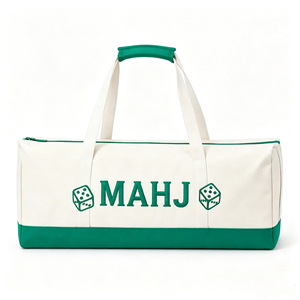 En stock : Ensemble de 3 sacs en toile Mahjong, comprenant une pochette à motif lettres et dés, une trousse de toilette de voyage grande capacité et une pochette de rangement portable - Product Image 3