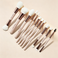 Ensemble de 11 pinceaux de maquillage roses à double extrémité avec virole dorée café pour le maquillage quotidien et professionnel