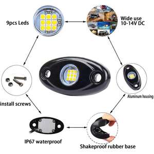 Offres Spéciales 9w Single pod couleur unique 4 pods Neon 12V étanche Underglow Underbody Kit led rock light pour camion tout-terrain - Product Image 2
