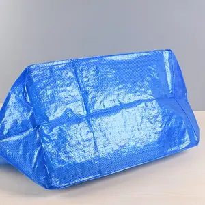 ถุงเก็บของผ้าลามิเนต,ถุงเก็บของ PP ทอแบบลามิเนตสีฟ้าขนาดใหญ่นำกลับมาใช้ใหม่ได้