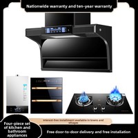 Ensemble de cuisine trois pièces en verre trempé avec hotte aspirante électrique et plaque de cuisson, haute capacité d'évacuation des fumées, vente en gros